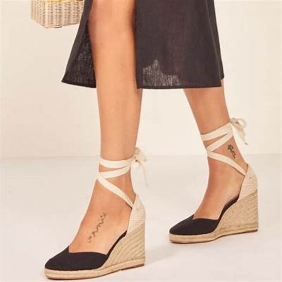Reformation Camille Black Wedge Espadrilles - Size 5.5 - Picture 1 of 3